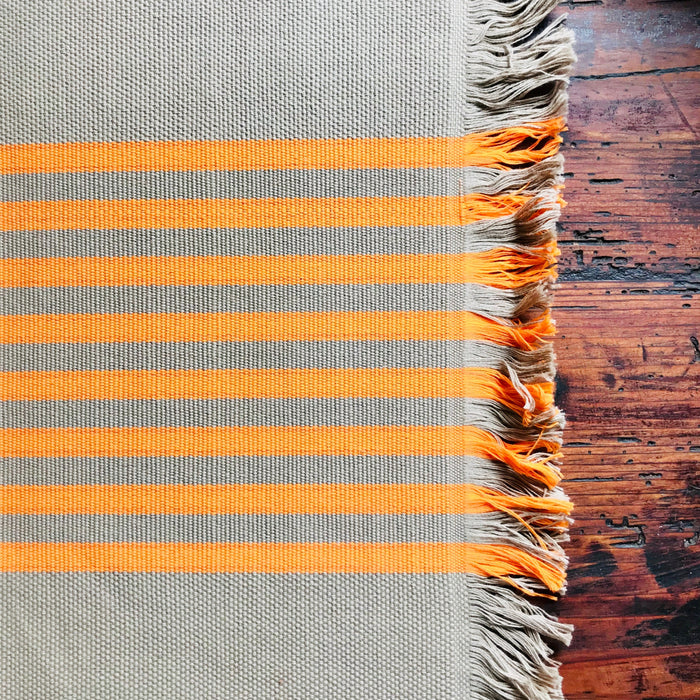 Wide Striped Placemats - Beige & Orange - Handmade on Pedal Loom - Set of 4