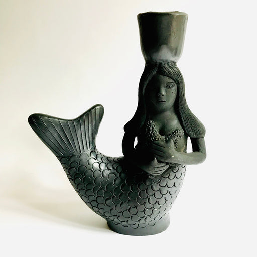 Black Clay Mermaid Candleholder