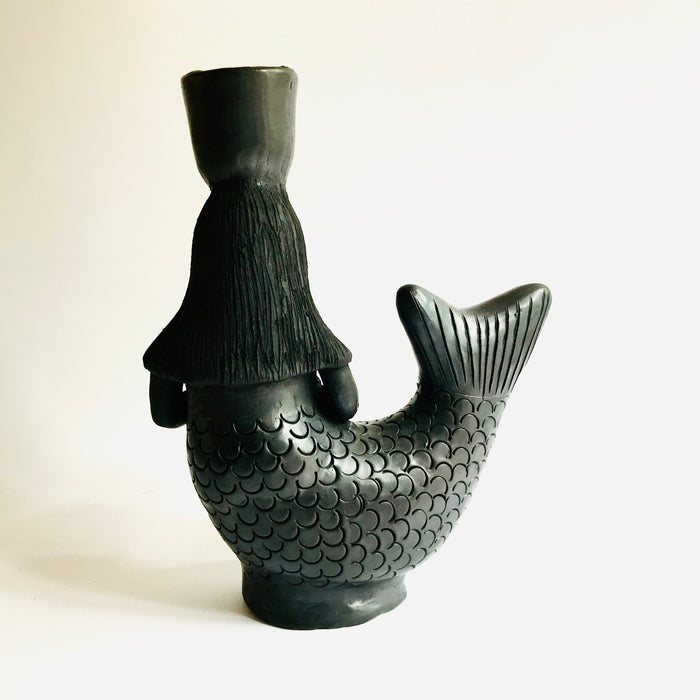 Black Clay Mermaid Candleholder