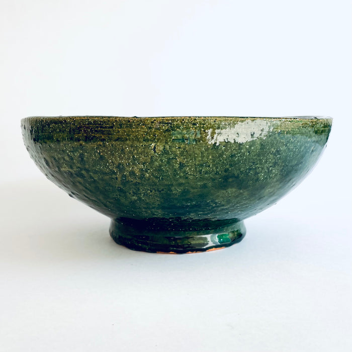Green Glazed Clay Salad Bowl