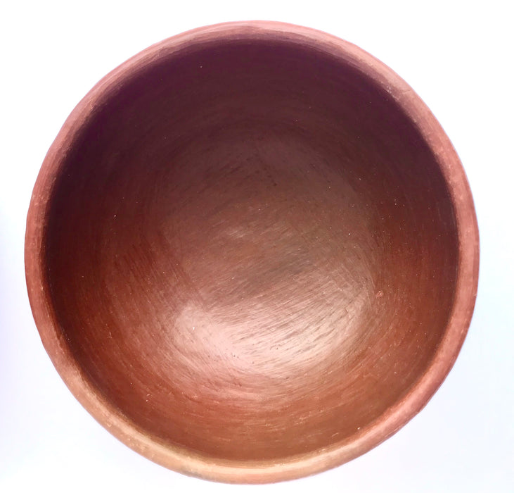 Mexico 1492: Exciting polished bowls, made from groovy, red clay and marked with random flame spots, adding character. Good for soup or cereal, but best for serving appetizers or spices. Still showing the line marks of the artisan's work with the quartz stone. Lead free, unglazed. Thanks to the amazing, random pattern of the quartz polish lines and the flame marks, no two pieces are the same. 
