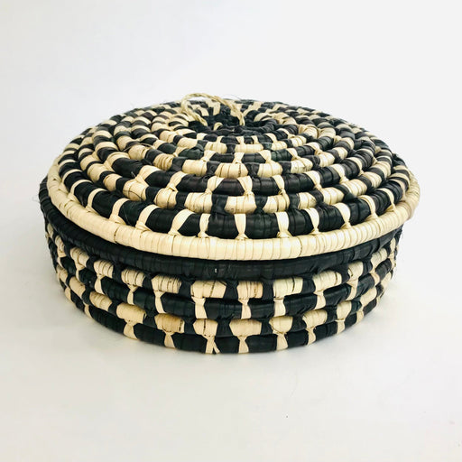 Black & White Palm Fiber Tortillero / Bread Basket - Medium