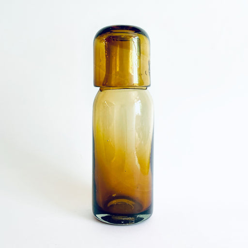 Blown Glass Water Carafe & Glass - Cylindrical - Amber