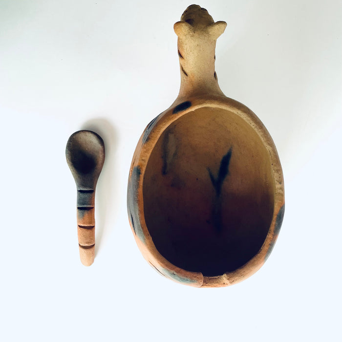 Red Clay Jaguar Shaped Salsa Bowl with Spoon - Large