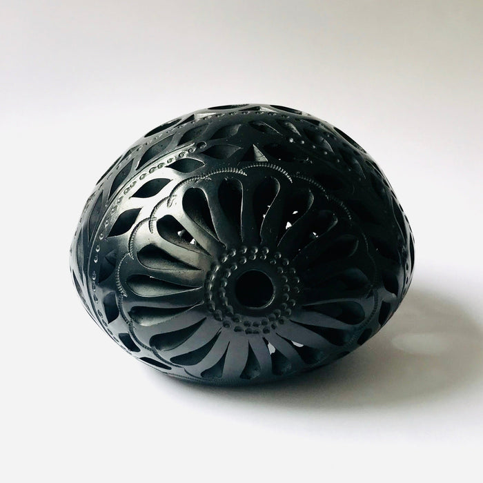 Black Clay Carved Candelholder  H4" D6"