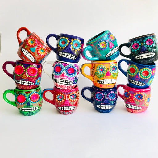 Colorful Hand-Painted and Glazed Calavera Mug