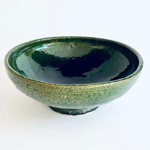 Green Glazed Clay Salad Bowl