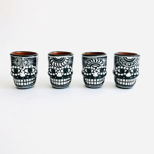 Black Hand-Painted and Glazed Calavera Tequila/Mezcal Shot Glass