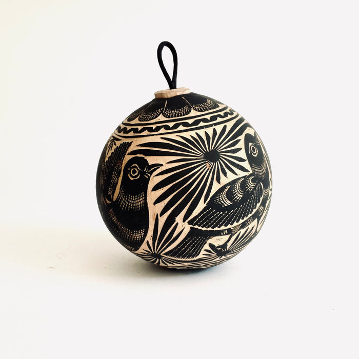 Carved Gourd Ornamental Sphere - Black