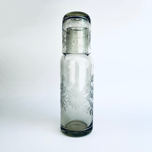 Blown Glass Water Carafe & Glass - Etched - Clear