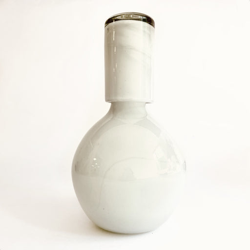 Blown Glass Water Carafe & Glass - Round - White