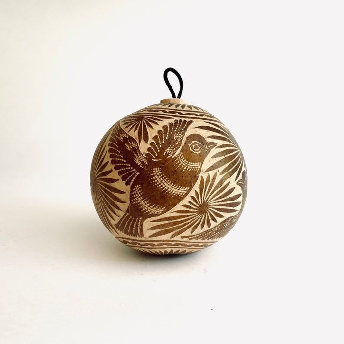 Carved Gourd Ornamental Sphere - Natural Beige