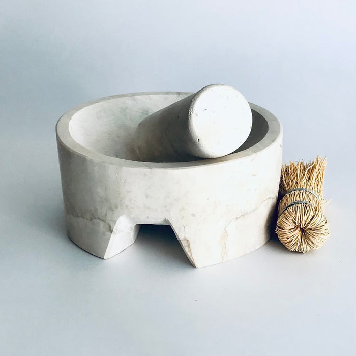 White Maya Stone Mortar & Pestle - Molcajete - 19cm / 7.5”