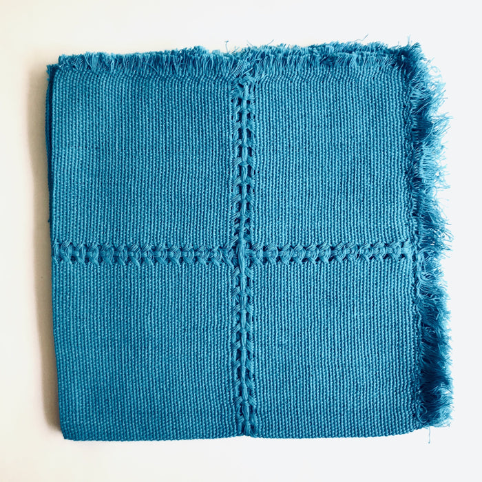 Pedal Loom Handwoven Cotton Napkins - Blue - Set of 4