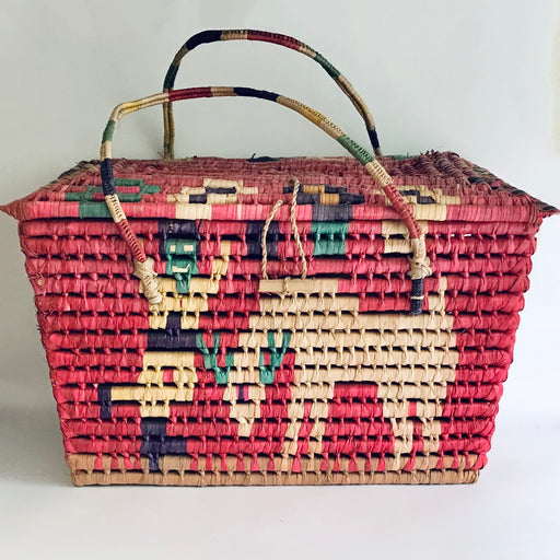 Pink Palm Fiber Picnic Basket