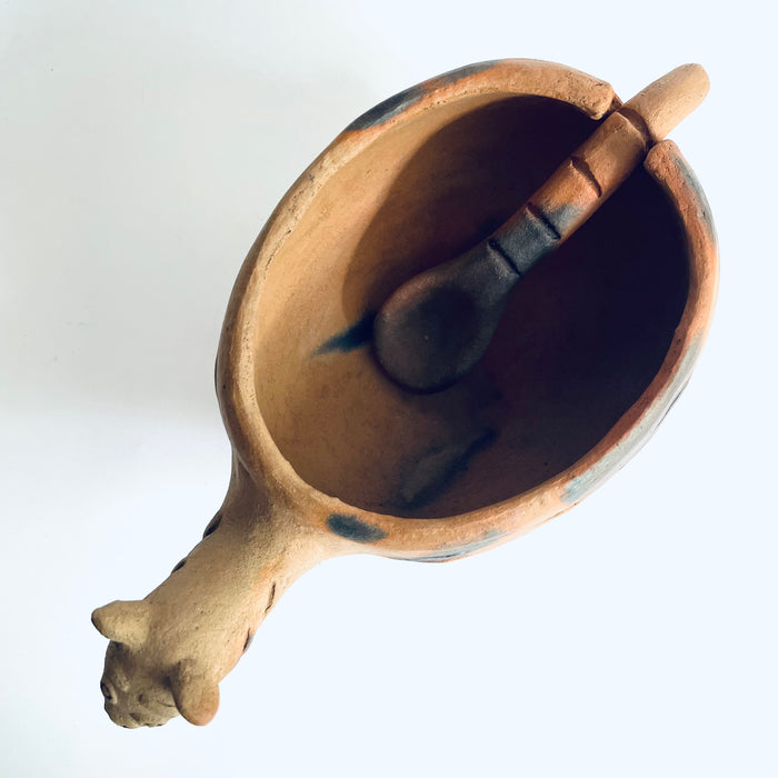 Red Clay Jaguar Shaped Salsa Bowl with Spoon - Large