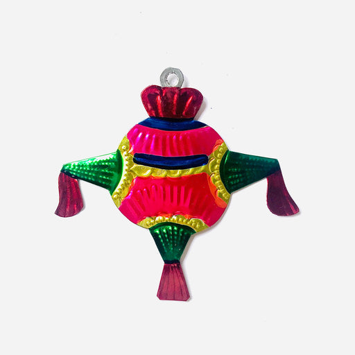 Mexico 1492 - A gorgeous example of Mexican folk art: piñata Christmas tree ornament made of tinplate. Handmade by Oaxacan artisans, using the repujado (embossing) technique, and painted on both sides. 