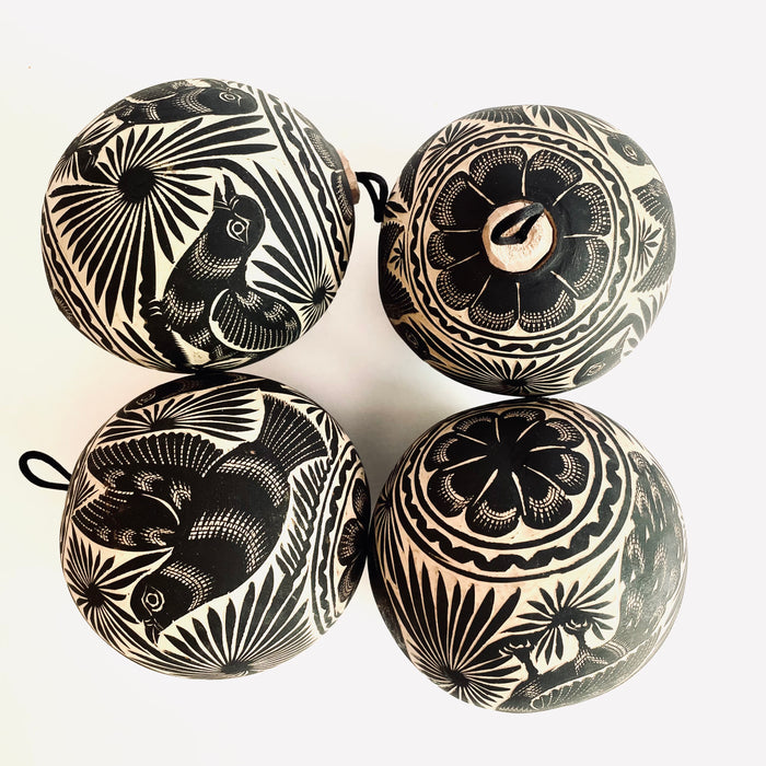 Carved Gourd Ornamental Sphere - Black
