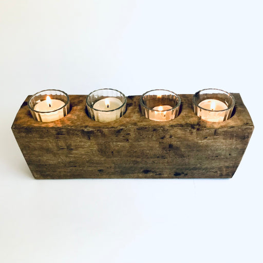 Mango Wood Antique Piloncillo Mold - 4 Holes Candle Holder