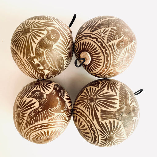 Carved Gourd Ornamental Sphere - Natural Beige