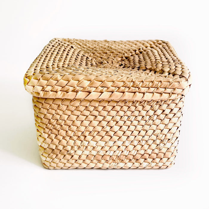 Palm Fiber Basket with Lid - Square