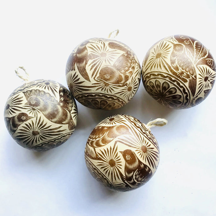 Carved Gourd Ornamental Sphere - Natural Beige