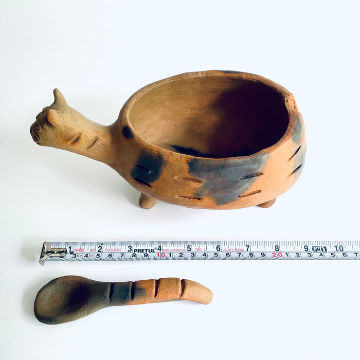 Red Clay Jaguar Shaped Salsa Bowl with Spoon - Large