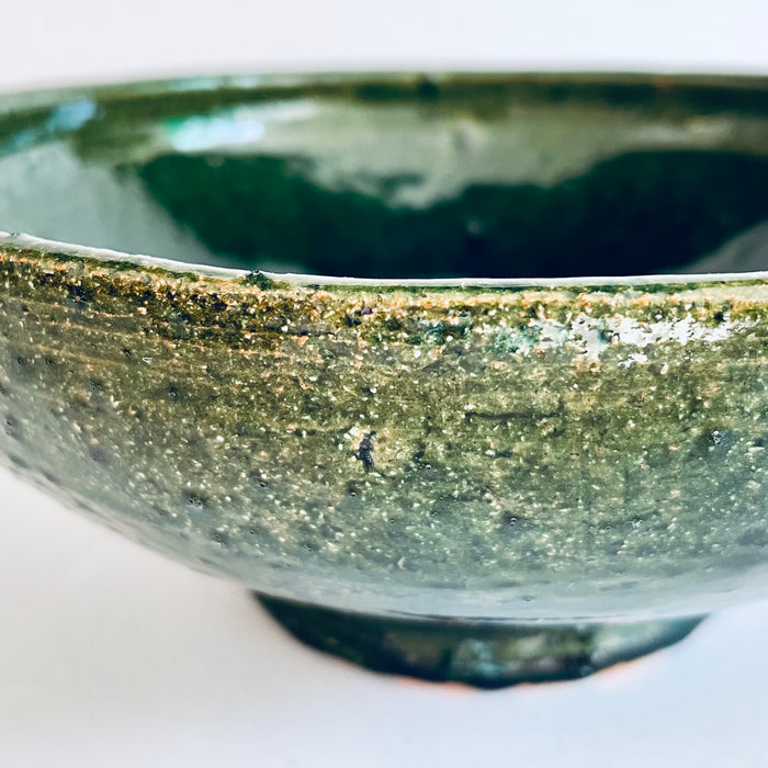 Green Glazed Clay Salad Bowl