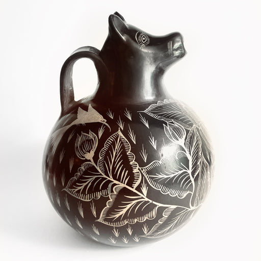 Burnished Clay Dog Pitcher - Brown