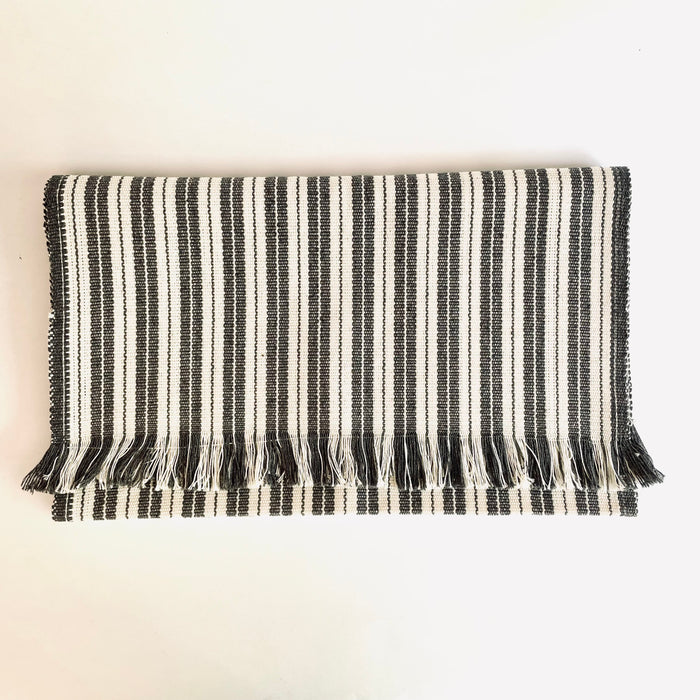 Pedal Loom Cotton Table Runner - White & Gray