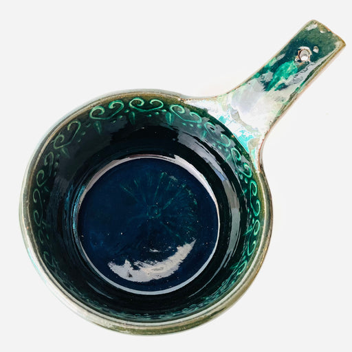 Hand-Painted and Glazed Pot with Handle - Cazuela Sartén - Green