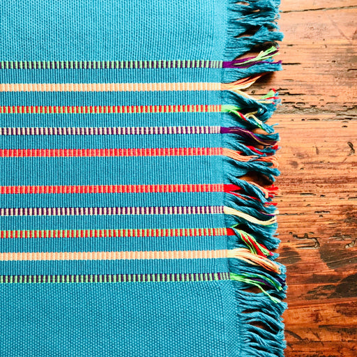 Striped Placemats - Turquoise - Handmade on Pedal Loom - Set of 4