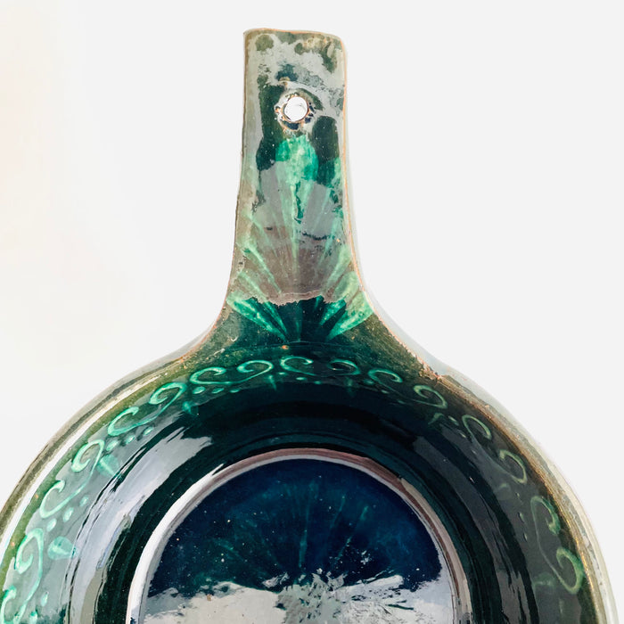Hand-Painted and Glazed Pot with Handle - Cazuela Sartén - Green