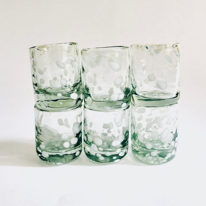 Blown Glass Tequila Shot Glasses with Snowlakes - Pack of 6