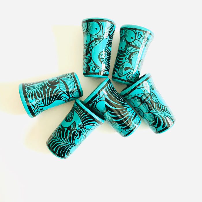 Turquoise Hand-Painted and Glazed Tequila and Mezcal Shot Glass