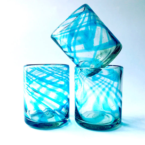 Mexico 1492 - hand blown glasses with a turquoise swirl