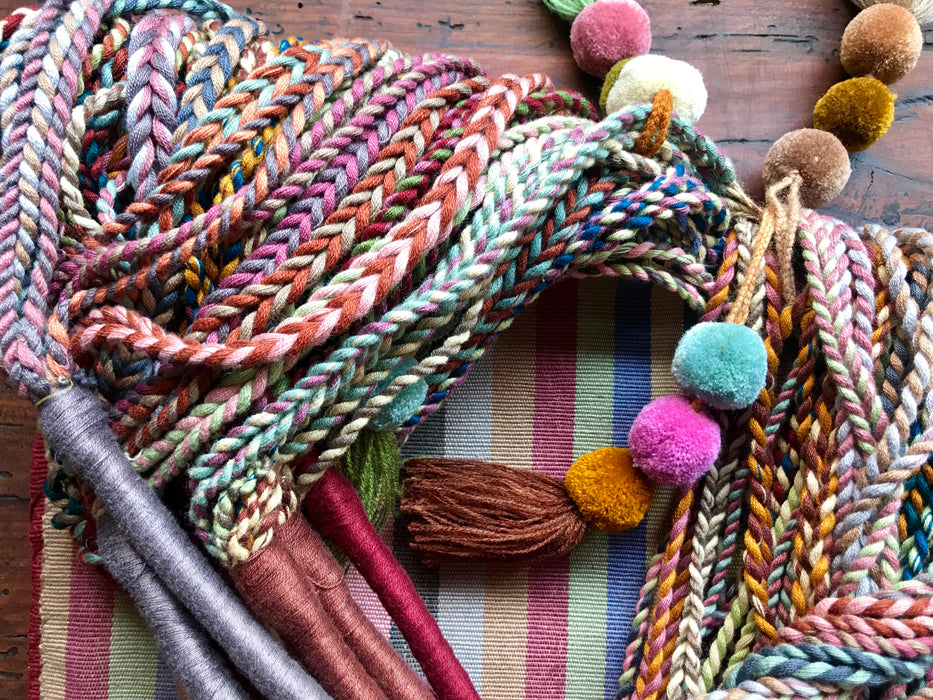 Mexico 1492 - Good for any market shopping, plus environmentally friendly.   Hand-woven on a back-strap loom by the imaginative artisans in Chiapas, Mexico, from hand-dyed cotton. Suave, more neutral colors have been put together masterfully, and adorned with a tassel of similar colors.